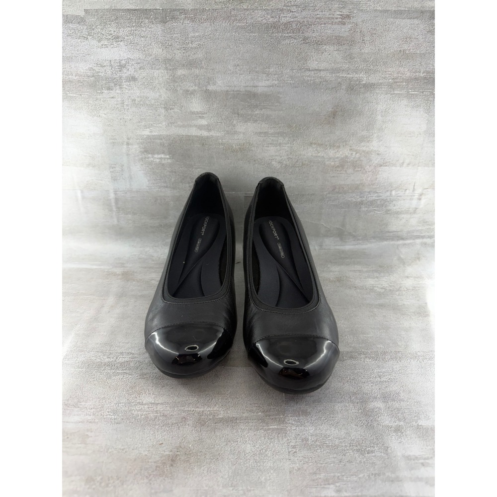 Rockport Total Motion Black Leather Cap Toe Kitten Heel Pumps Women Sz 6.5M